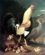 unknow artist Cock hen and chicken oil